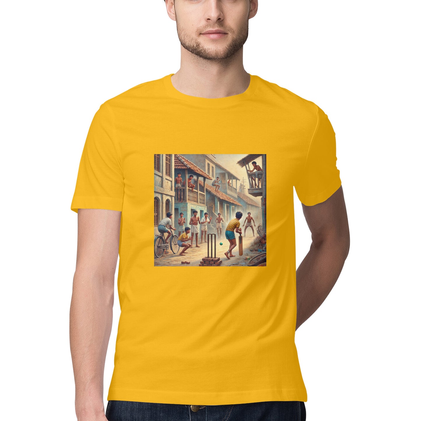 Nostalgic 80s Kids Playing Street Cricket Men's Tshirt