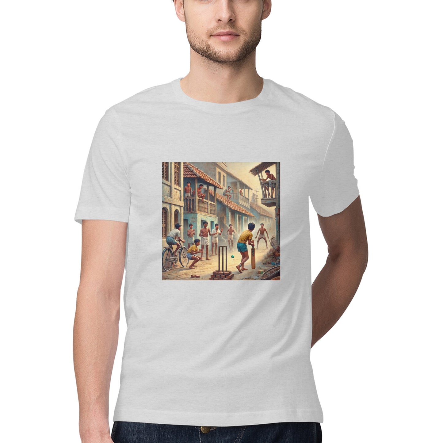 Nostalgic 80s Kids Playing Street Cricket Men's Tshirt