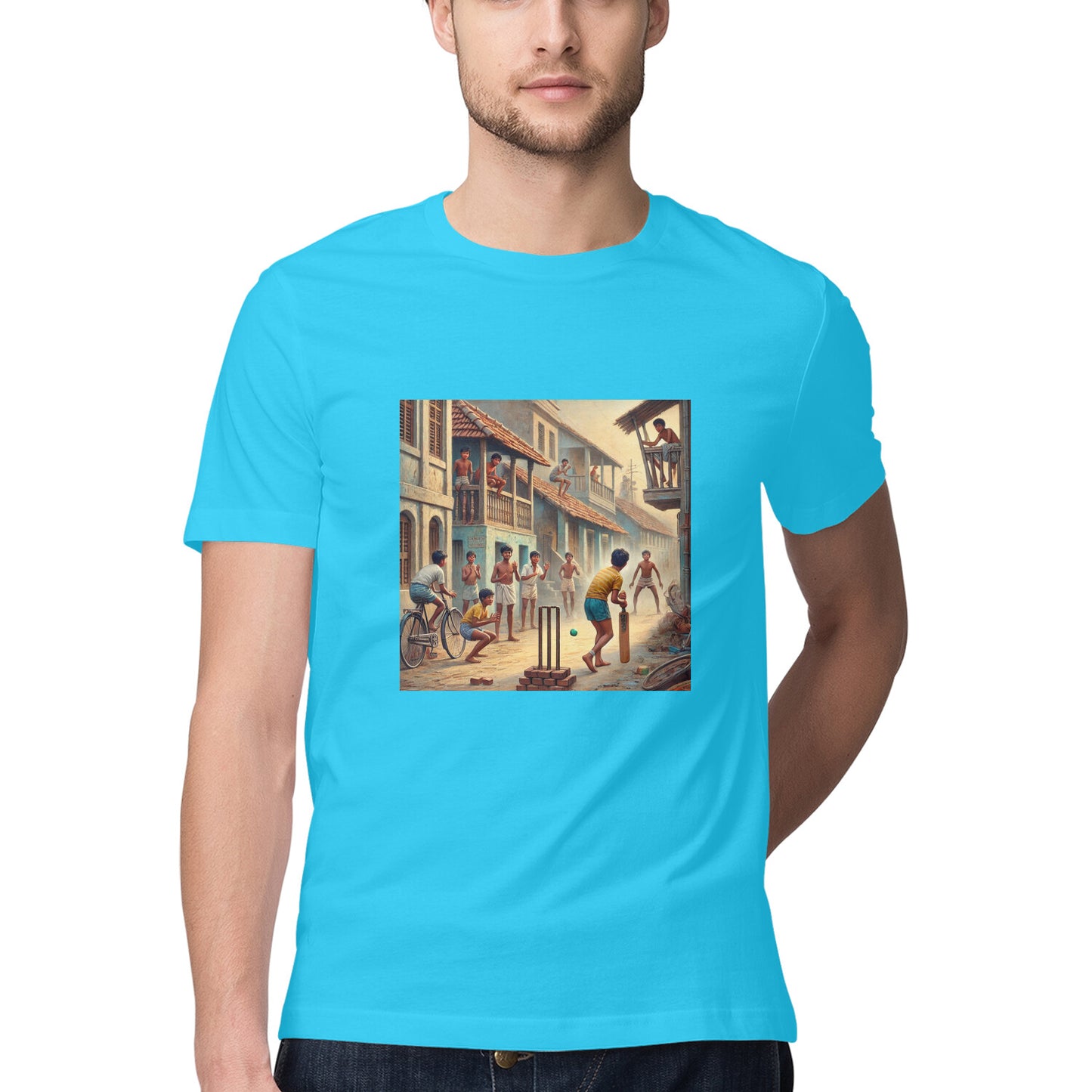 Nostalgic 80s Kids Playing Street Cricket Men's Tshirt