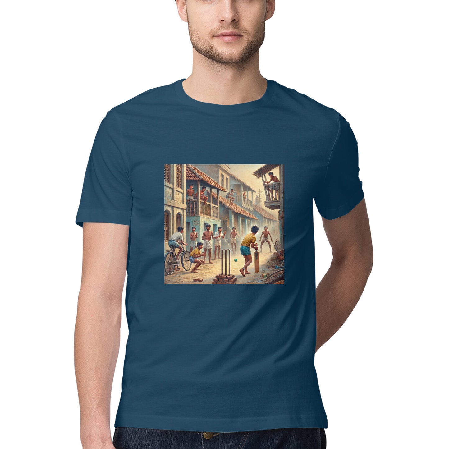 Nostalgic 80s Kids Playing Street Cricket Men's Tshirt