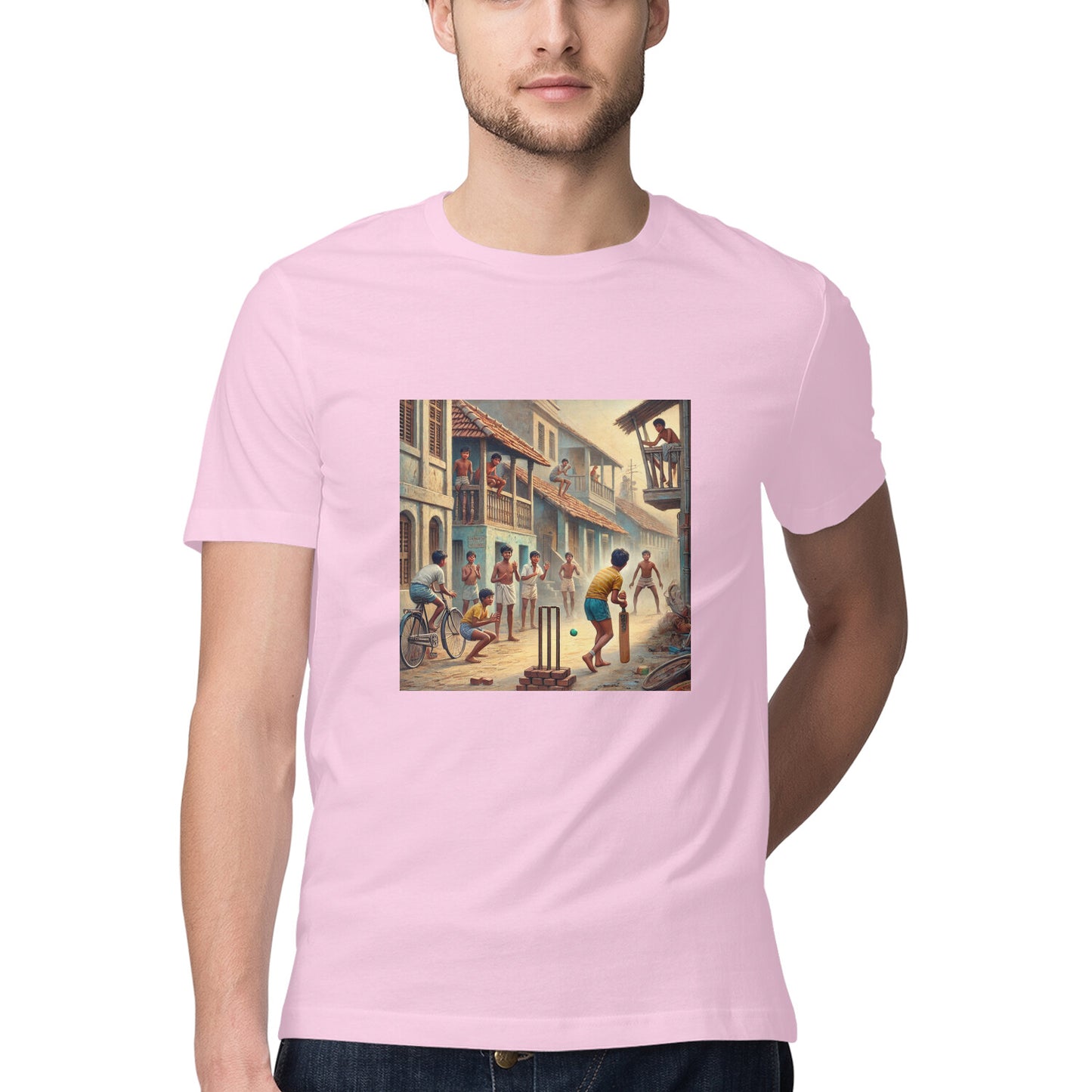 Nostalgic 80s Kids Playing Street Cricket Men's Tshirt