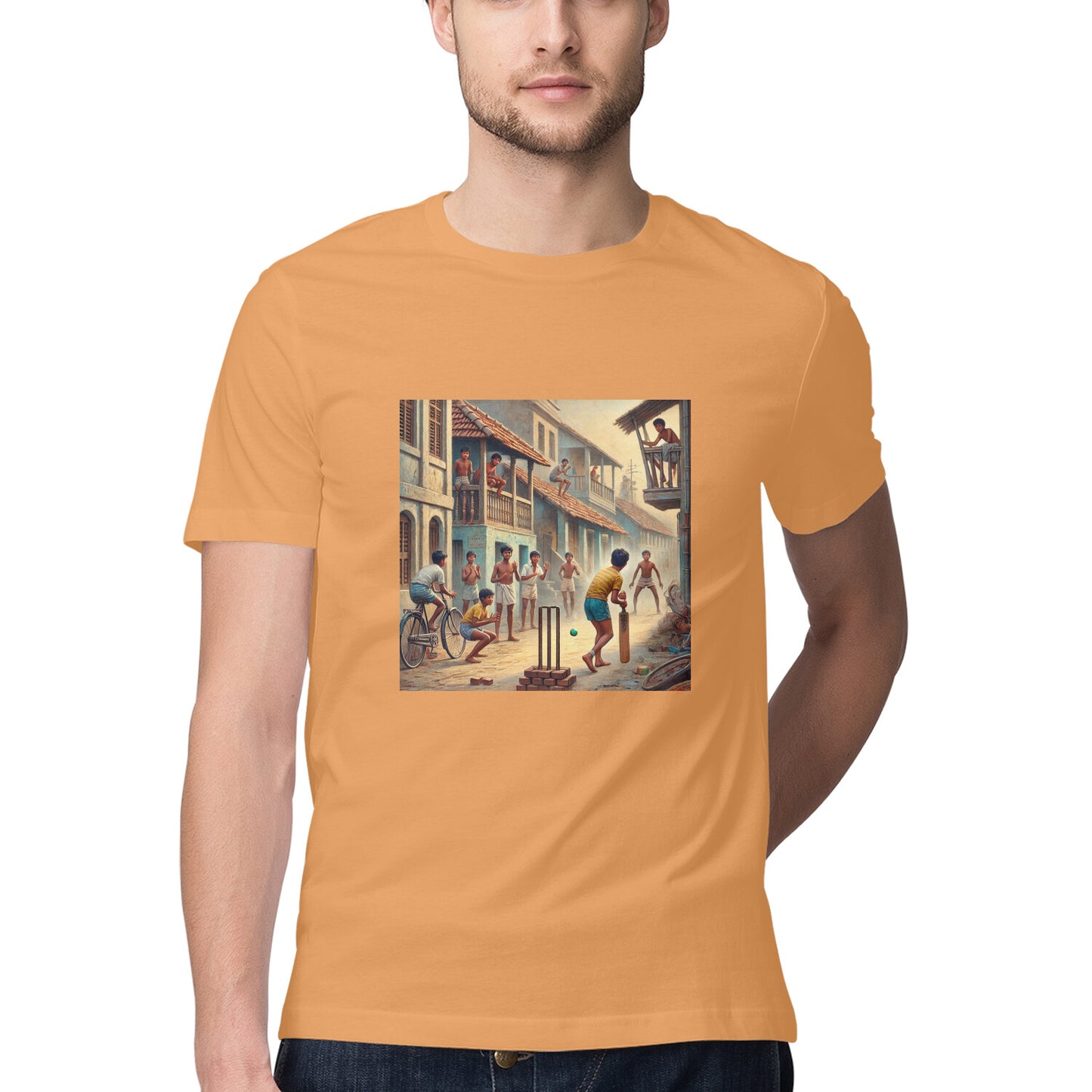 Nostalgic 80s Kids Playing Street Cricket Men's Tshirt