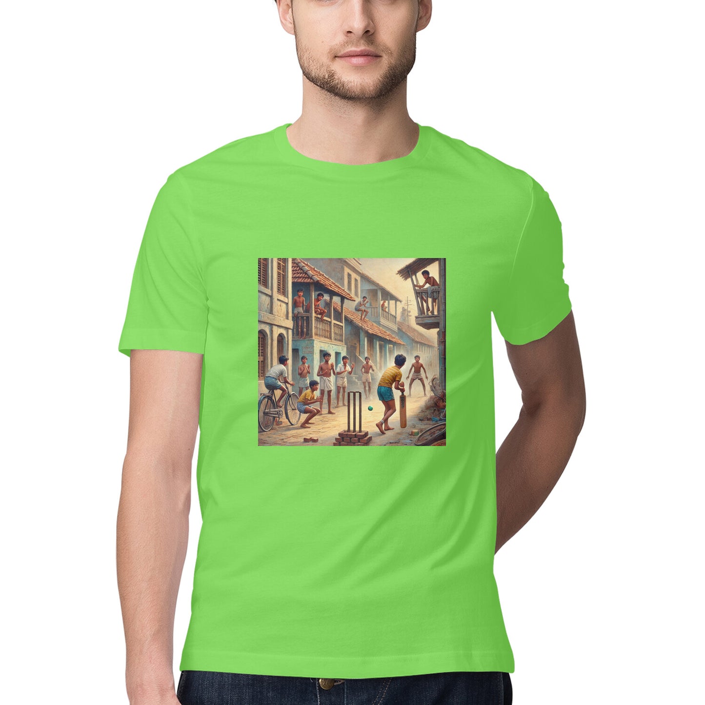 Nostalgic 80s Kids Playing Street Cricket Men's Tshirt