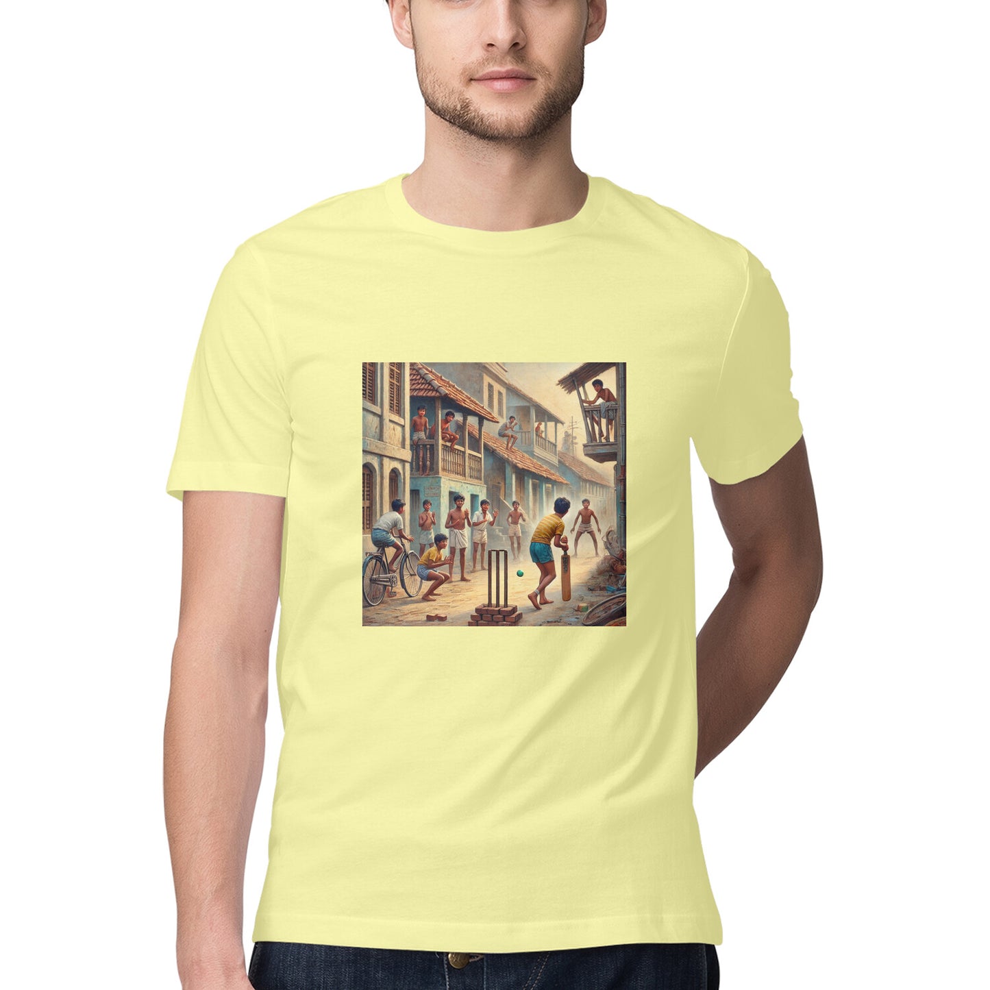 Nostalgic 80s Kids Playing Street Cricket Men's Tshirt