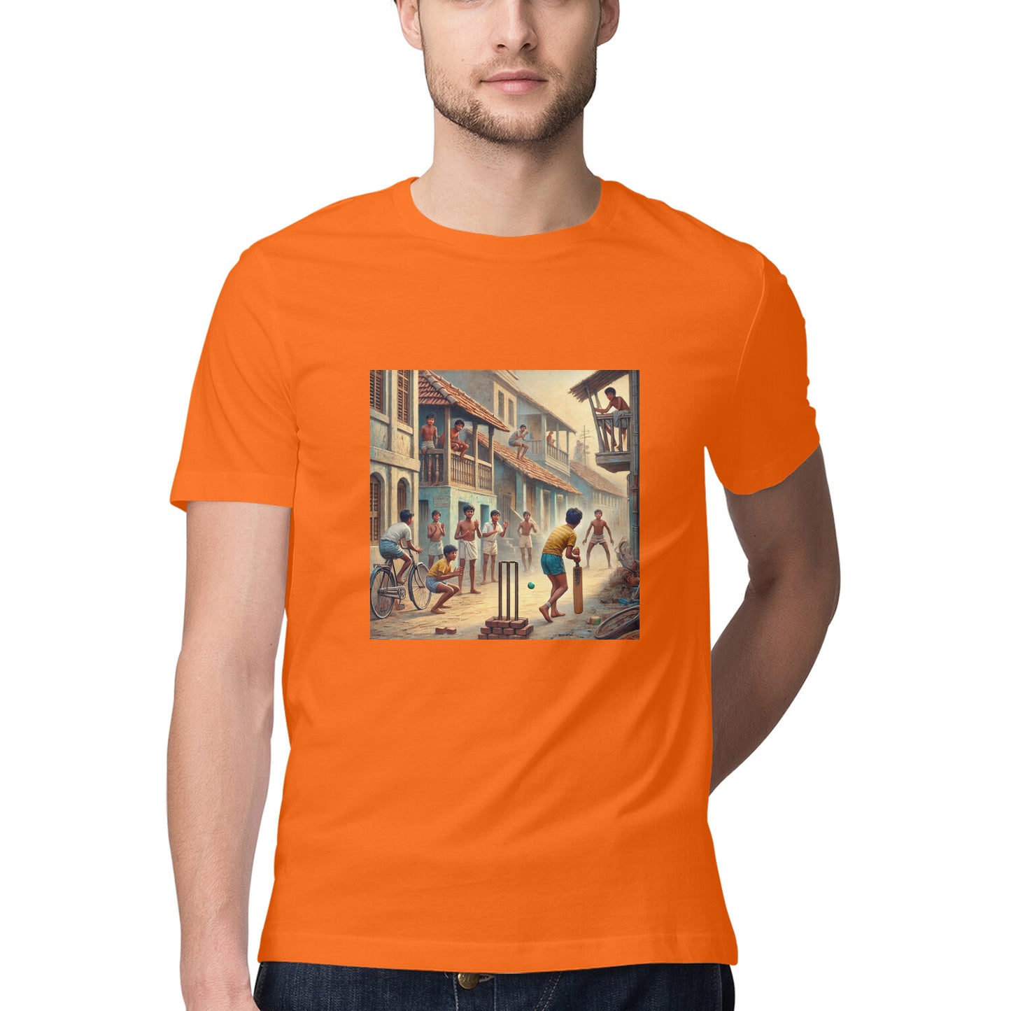 Nostalgic 80s Kids Playing Street Cricket Men's Tshirt