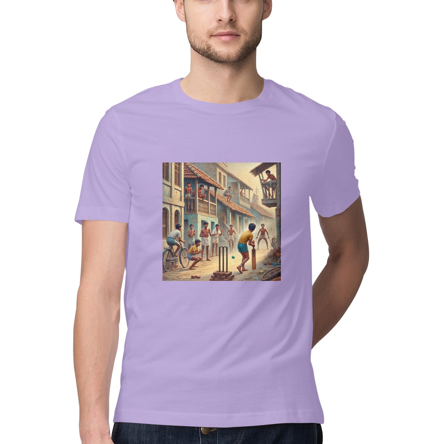 Nostalgic 80s Kids Playing Street Cricket Men's Tshirt