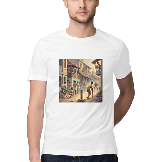 Nostalgic 80s Kids Playing Street Cricket Men's Tshirt